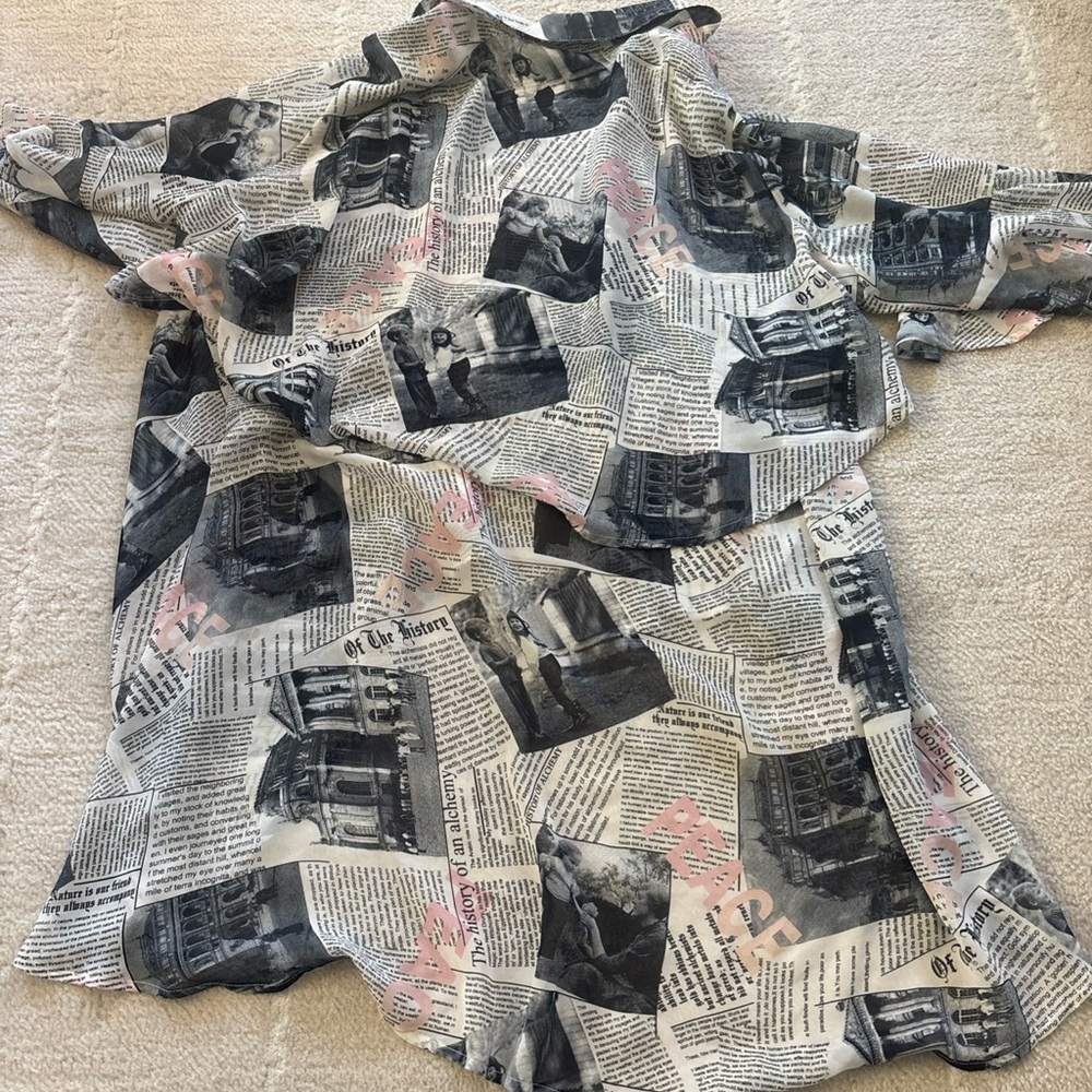 Trendy Newspaper Print Button Down Shirt - Picture 7 of 8